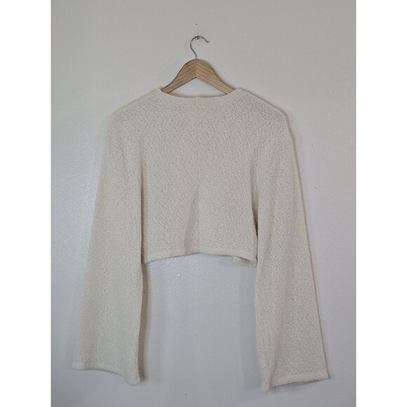 Urban Renewal Remnants Cropped Bell Sleeve Sweater Cream Textured Knit Small - Picture 6 of 10